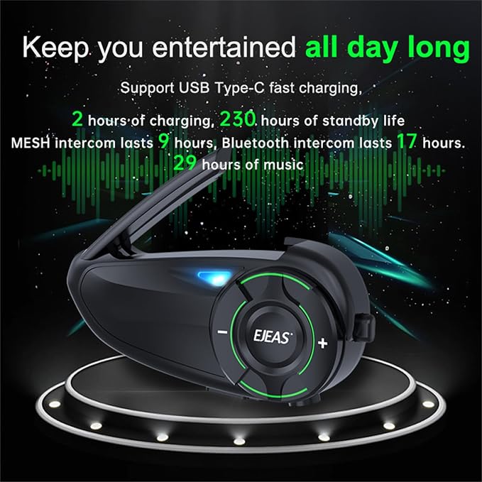 Q8 Motorcycle Helmet Bluetooth Intercom Headset, 230hours Standby, 6 Riders - Image 4