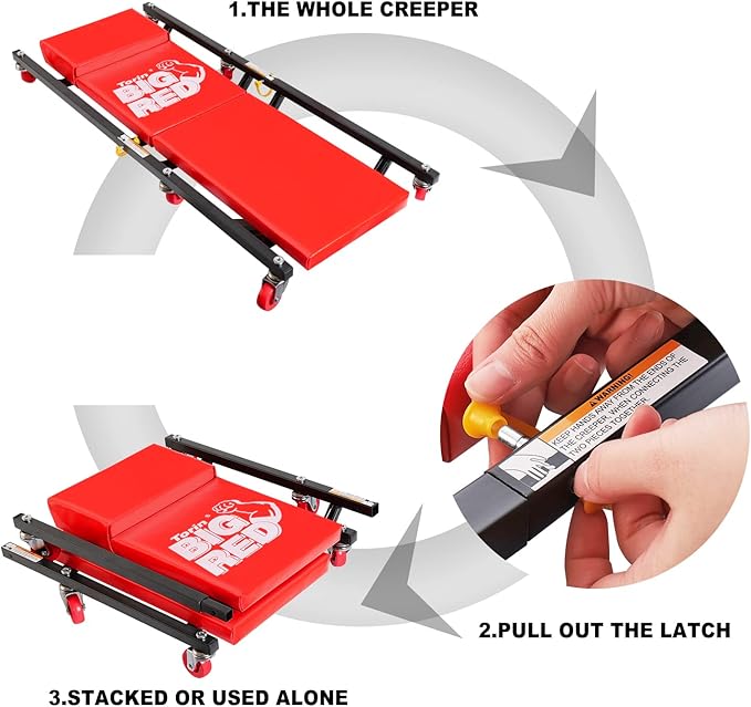 BIG RED 36" 2-Piece Padded Rolling Garage/Shop Creeper, Mechanic Cart - Image 6
