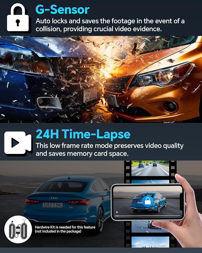 Dash Cam Front and Rear 4K+1080P, Dash Camera - Image 8
