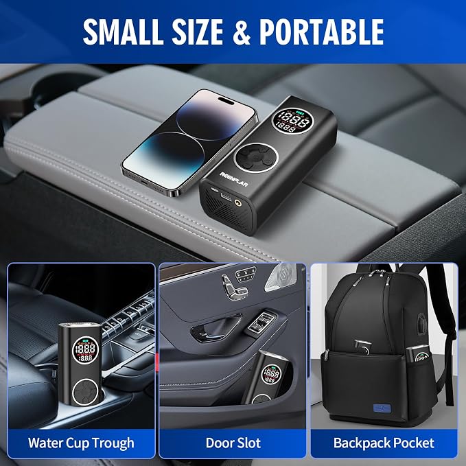 Cordless Tire Inflator with Dual Nozzle & Digital Gauge, 150PSI Portable Air - Image 4
