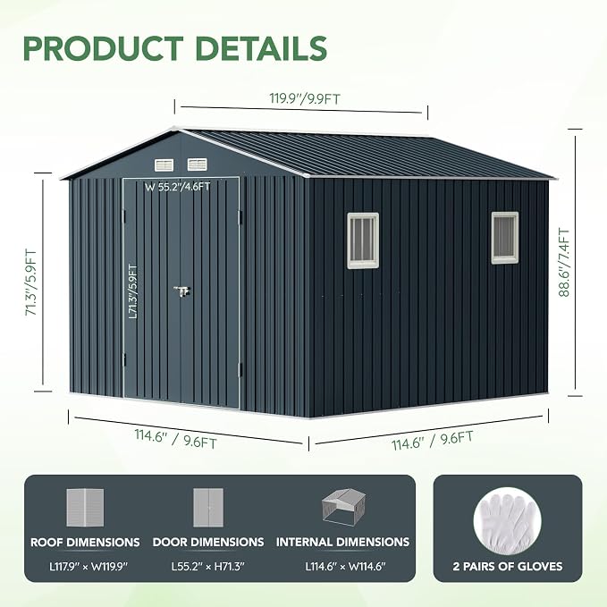 10X10FT Outdoor Steel Storage Shed - Image 6