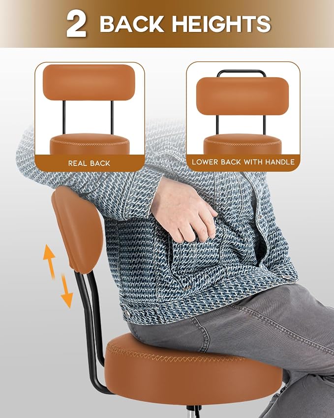 Shop Stool with Lockable Rubber Wheels Adjustable Backrest Tool Tray Storage - Image 3