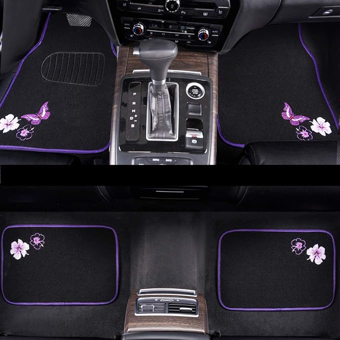 CAR PASS Embroidery Butterfly and Flower Car Floor Mats, Universal Fit 95% - Image 5