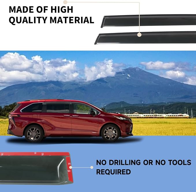 Rain Guards Fits for 2021-2024 Toyota Sienna, Outside Mount Side Window Wind - Image 4