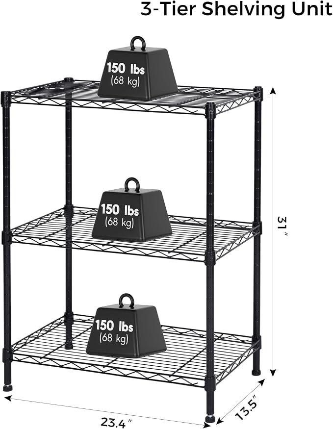 Homeiju 3-Shelf Storage Rack, Adjustable Height Metal Shelving Unit, Heavy Duty - Image 8