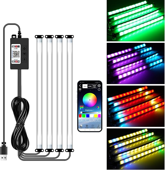 Car Led Interior Foot Well Light Strip Under Dash Bendable PVC Housing RGB by GZ5CG