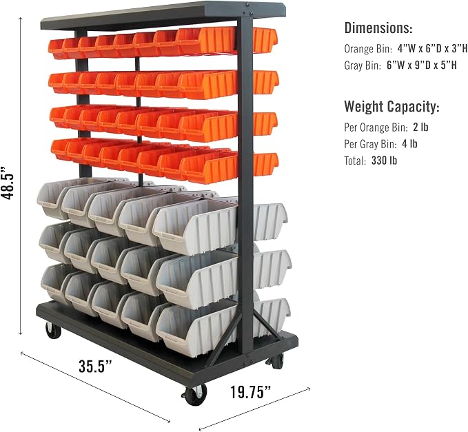 TRINITY EcoStorage 6-Tier Dual-Sided Rolling Bin Rack, 330 Pound Capacity - Image 3