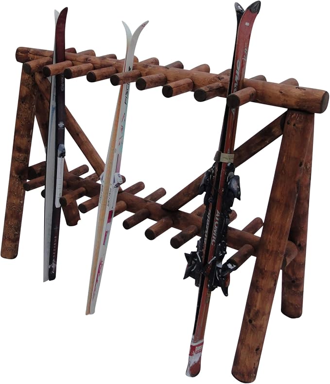 21-Place Freestanding Log Ski Rack Holder, Indoor & Outdoor Snowboard Racks - Image 3