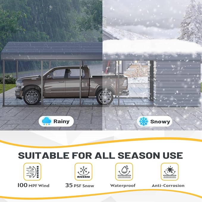 EROMMY 10x25 FT Carport Storage Shed 2-in-1, Heavy Duty Car Port - Image 6
