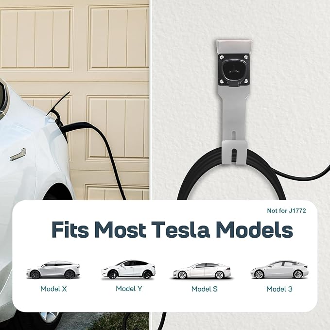 Tesla Charger Holder Wall Mount Kit, Sliver Mobile Connector Charging Cable Cord - Image 3