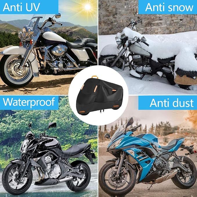 300D Heavy Duty Motorcycle Cover, SECELES All Season Durable Waterproof Outdoor - Image 6