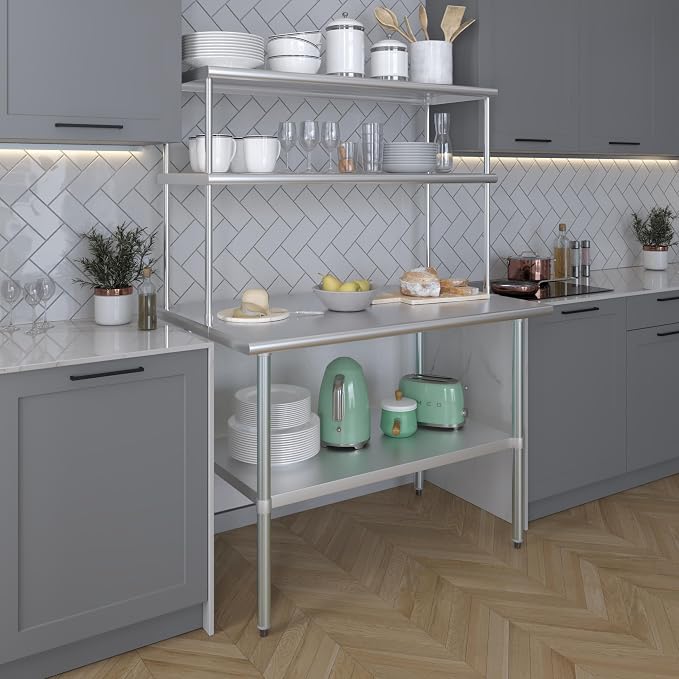 Amgood Stainless Steel Work Table Double Tier Overshelf | 30" x 48" Work Table - Image 5