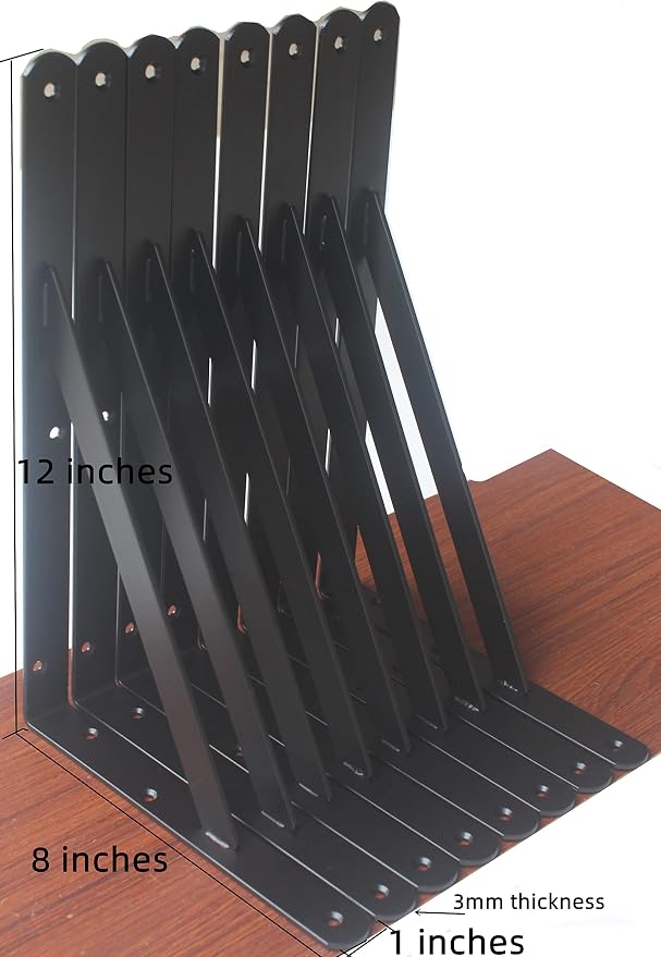 24 Pack L12 x H 8" Black Heavy Duty Shelf Brackets - Image 2