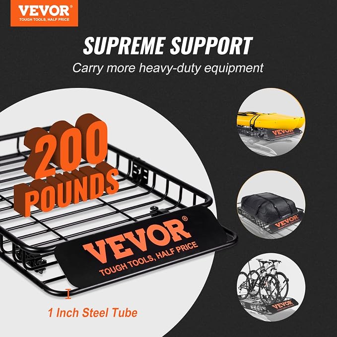 VEVOR Roof Rack Cargo Basket, Heavy-Duty 200 LBS Capacity Universal Roof Rack - Image 2