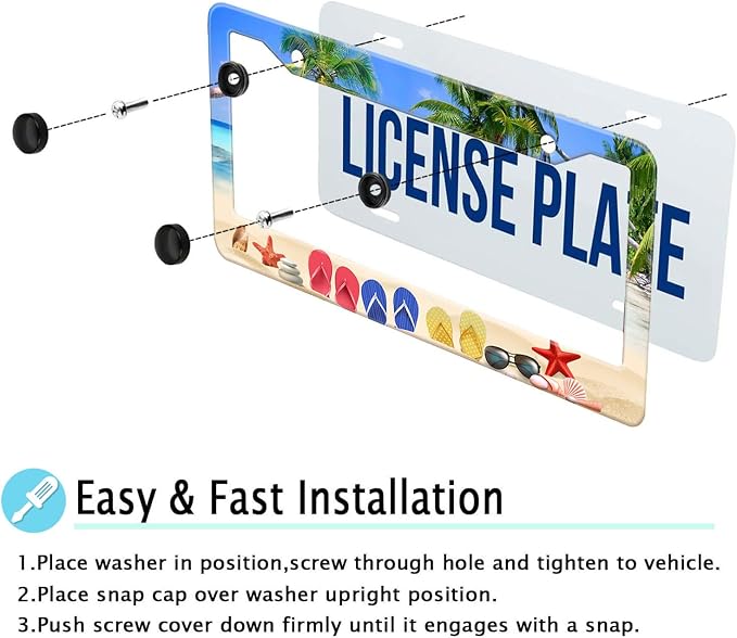 Beach Flip Flops License Plate Frame, Ocean Beach Vacation Scene License Plate - Image 6