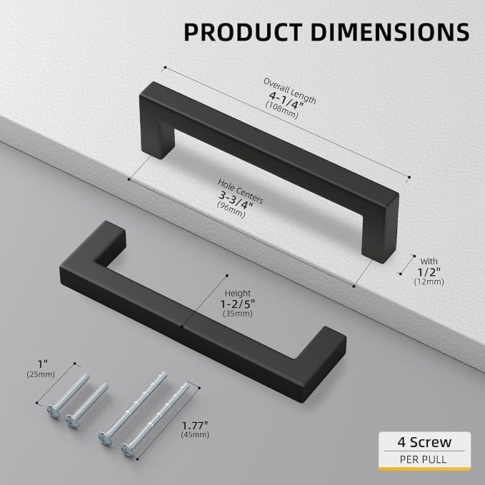 goldenwarm 200 Pack 3 3/4 Inch Black Cabinet Handles Matte Black Drawer Pulls - Image 2