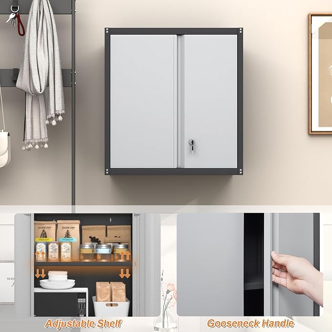 GREATMEET Metal Wall Cabinet, Wall Mounted Garage Cabinet, Locking Metal - Image 6