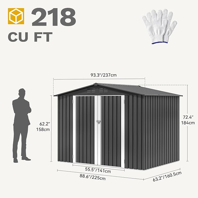 DWVO 8'x6' Large Metal Outdoor Storage Shed, Heavy Duty Tool Storage Sheds - Image 8