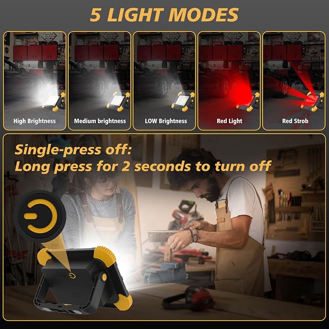 2-Pack Portable Flood Light, 4000mAh Magnetic Rechargeable LED Work Light - Image 3