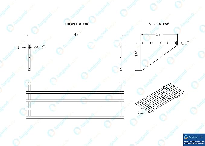 AmGood 18 in. x 48 in. NSF Stainless Steel Tubular Wall Shelf | Heavy-Duty - Image 5