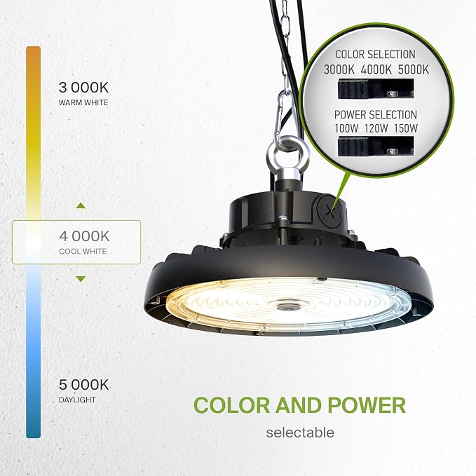 ASD LED High Bay UFO Light Fixture, Commercial Shop Lighting | 3CCT, IP69K - Image 4