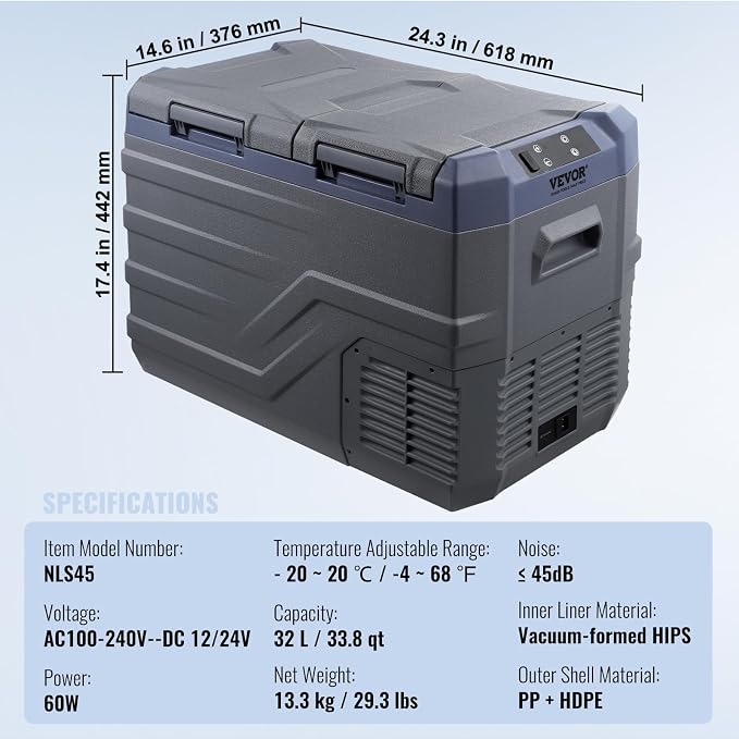 VEVOR NLS45, 12 Volt Car Refrigerator Fridge, 32 L Dual Zone Portable Freezer - Image 7