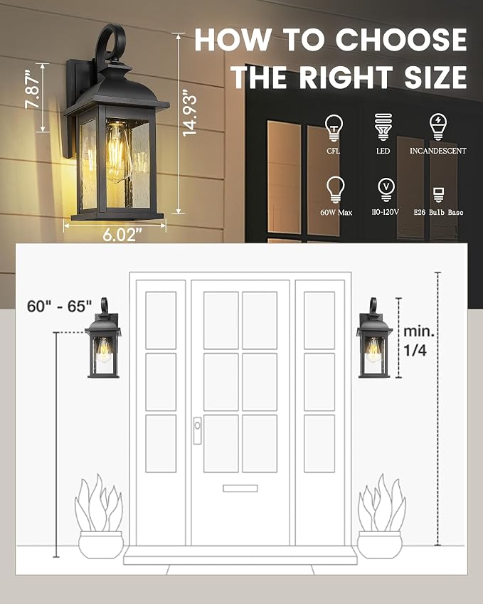 FEMILA Dusk to Dawn Outdoor Wall Sconce, Front Porch Light Fixtures Wall Mount - Image 6