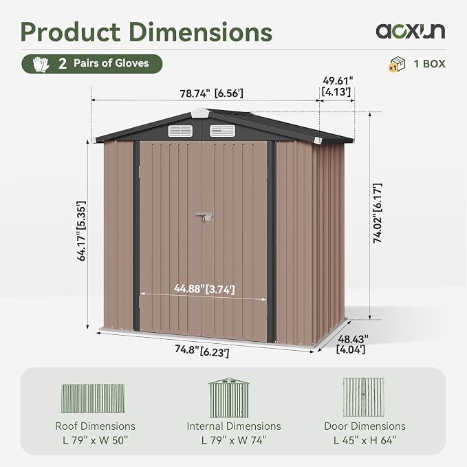 Aoxun 6x3.9 FT Shed with Base Metal Outdoor Storage Shed Garden Shed with - Image 4