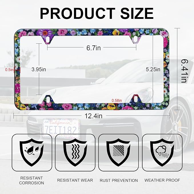 LivTee Flower Floral License Plate Frames, 4 Holes Stainless Steel License - Image 3