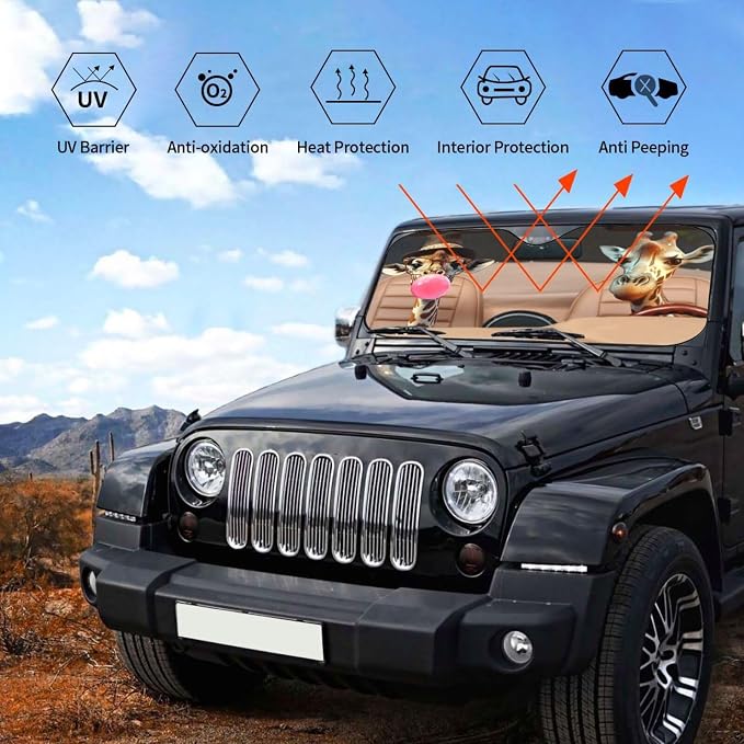 Funny Giraffe Car Sun Shade Windshield Sunshade Foldable Front Window Shield - Image 6