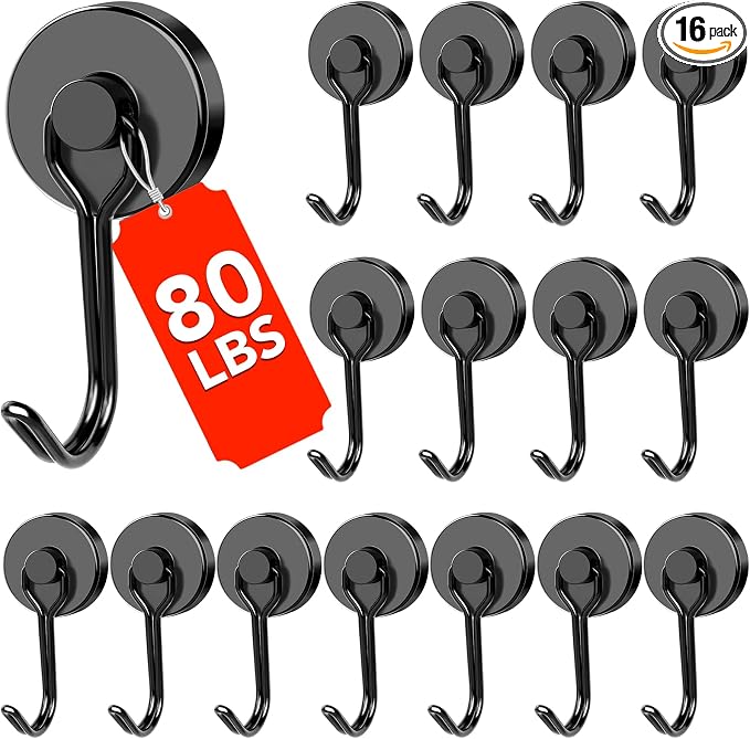 DIYMAG Black Magnetic Hooks, 80LBS Strong Magnetics Heavy Duty, Magnet Hook by DIYMAG