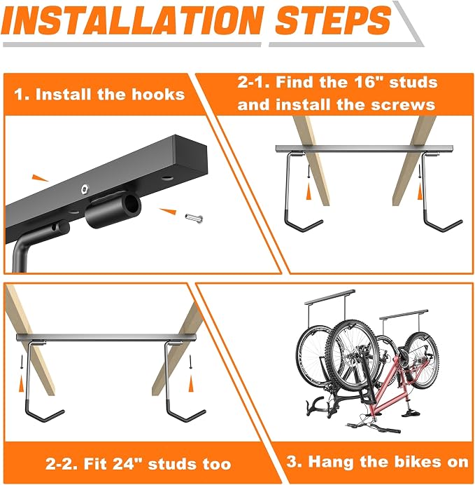 TORACK Overhead Bike Rack for Garage, Ceiling-Mounted Bicycle Storage Hooks for - Image 7