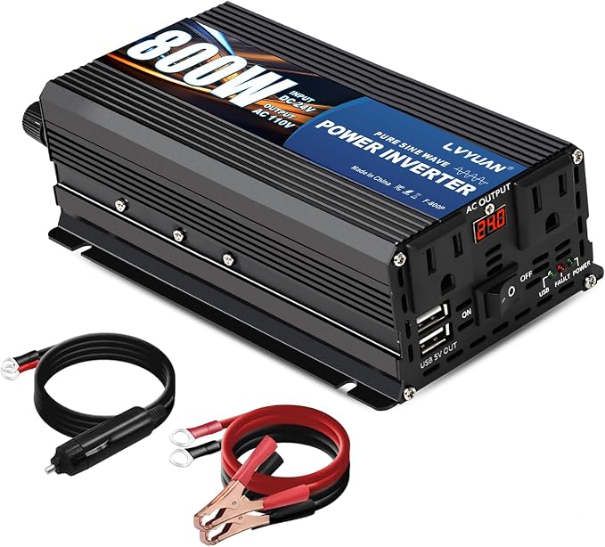 LVYUAN 800 Watt Pure Sine Wave Power Inverter 24V to 110V/120V DC to AC by LVYUAN