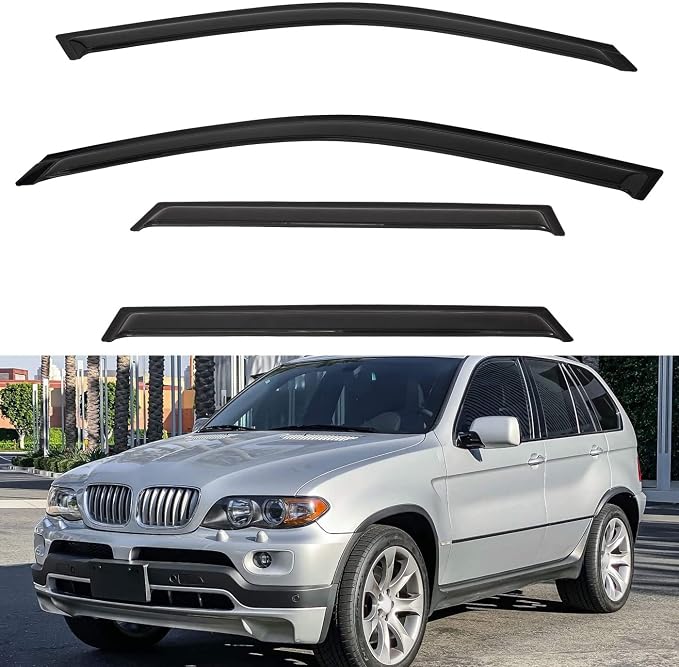 4pcs Front+Rear Smoke Tint Sun/Rain Guard Outside Mount Tape-On Vent Window by LQQDP