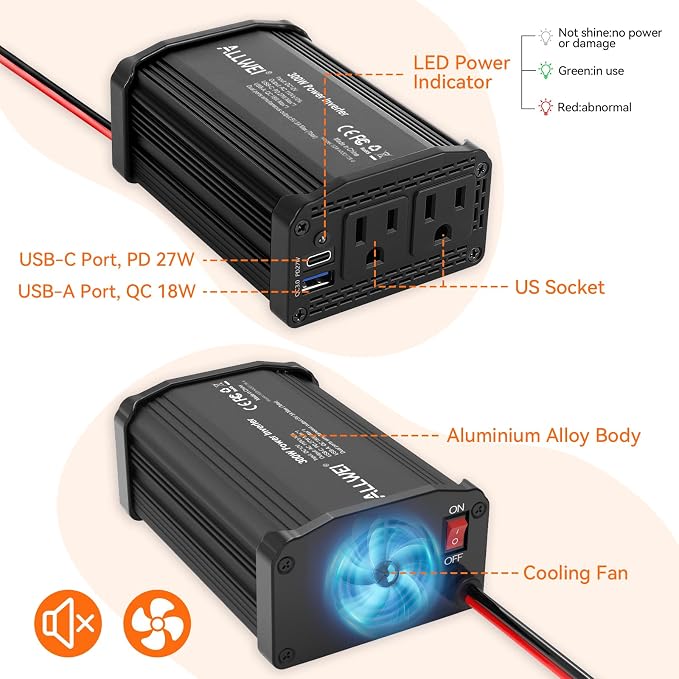 300W Car Power Inverter 12v to 110v, Car Plug in Adapter Outlet - Image 4
