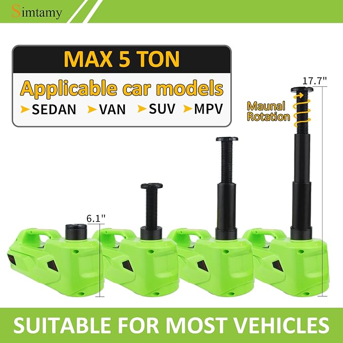 Electric Car Jack 5Ton 12V Hydraulic Car Jack Lift Built-in Safety Hammer - Image 2