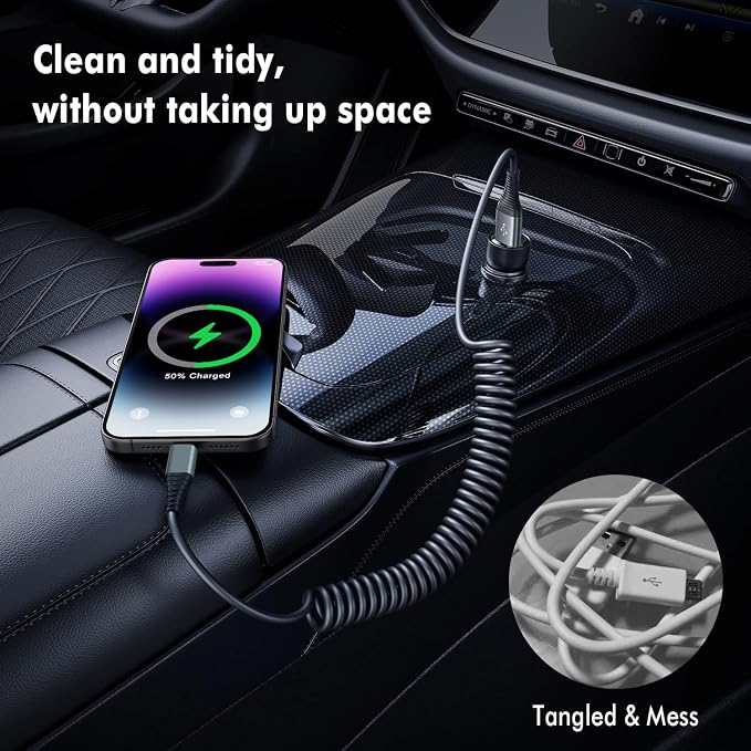 Heartbeats Coiled Lightning Cable 3FT 2 Pack MFi Certified Car iPhone Charger - Image 4