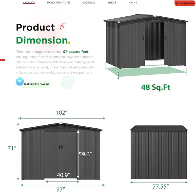 AECOJOY Shed 6' x 8' Outdoor Storage Shed - Image 4