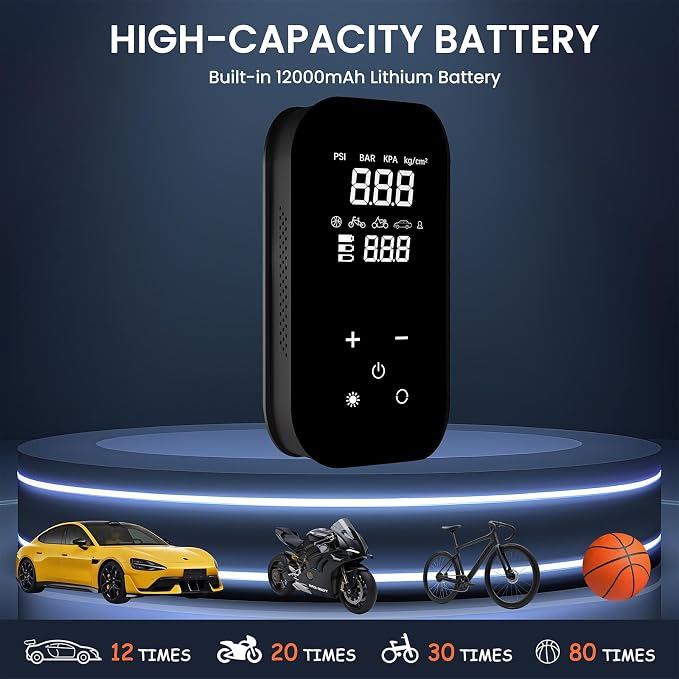 Tire Inflator Portable Air Compressor, 6X Faster 150 PSI 12000mAh Battery Air - Image 6