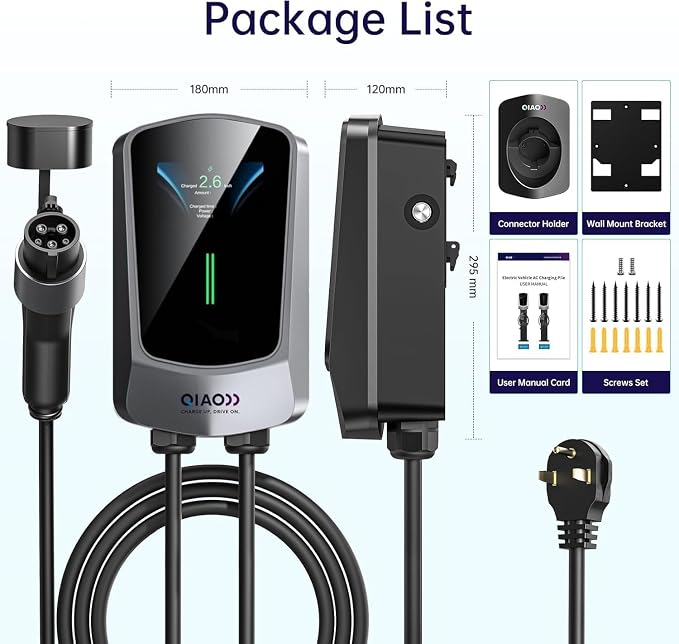 QIAO Level 2 EV Charger, Wi-Fi Bluetooth APP Enabled EVSE, 4.3in Display - Image 9