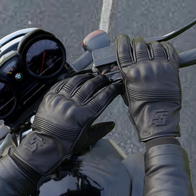 Leather Motorcycle Gloves for Men and Women | Touchscreen | Full Finger | - Image 5