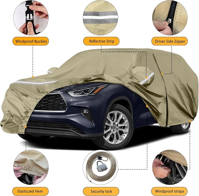 Waterproof Car Covers Replace for 2008-2025 Toyota Highlander, Windproof Bands - Image 2