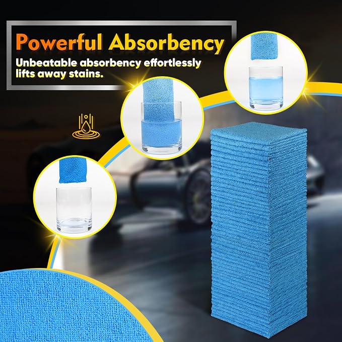 HOMEXCEL Blue Shop Towels 100 Pack, Reusable Microfiber Towels - Image 2