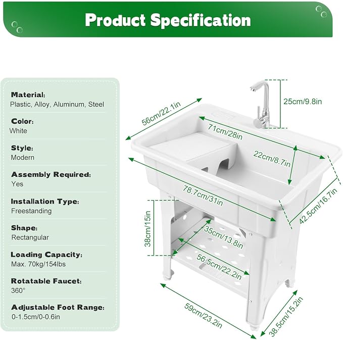 Freestanding Utility Sink Plastic Laundry Tub Sink - Image 8
