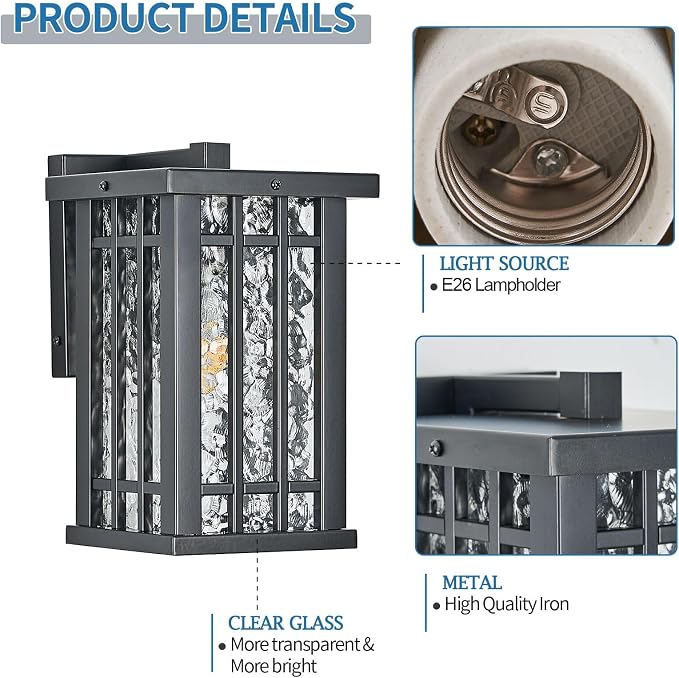 Outdoor Wall Light E26 Base Metal Frame - Image 3