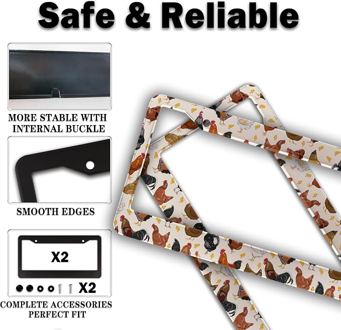 License Plate Covers for Women Multicolor License Plate Frames for Men Chicken - Image 4