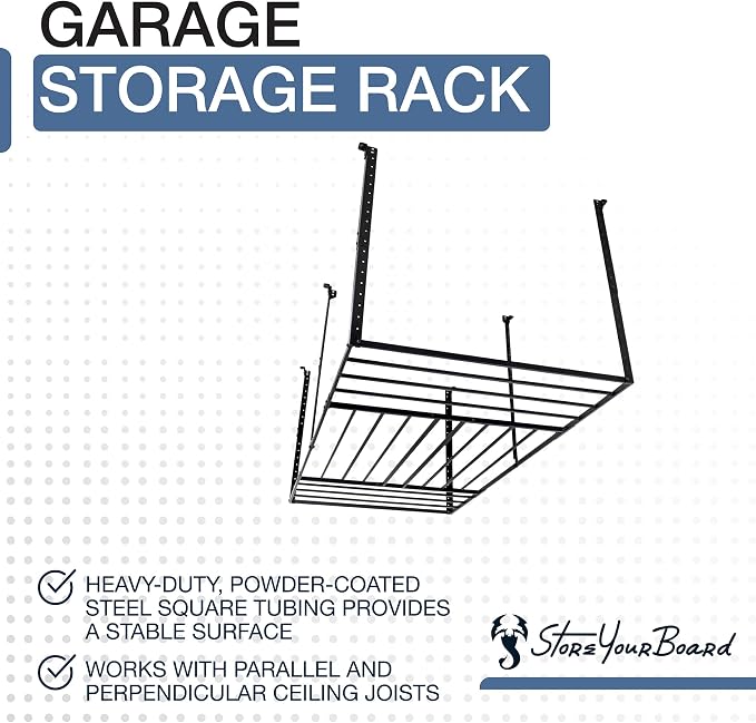 StoreYourBoard 4 x 8 Overhead Garage Storage Rack, Ceiling Shelf Overhead - Image 3