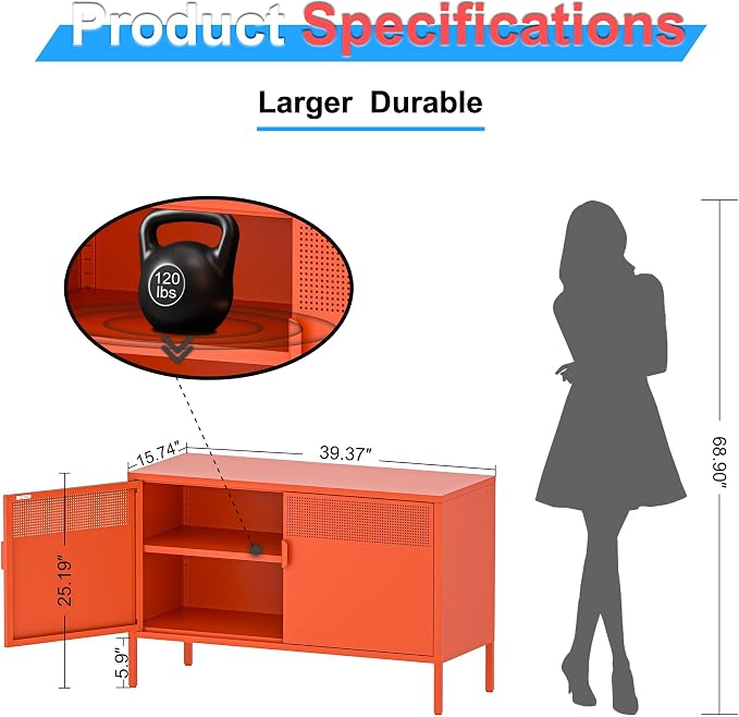 2 Door Accent Cabinet, 2-Tier Shelf, Music Studio - Image 2