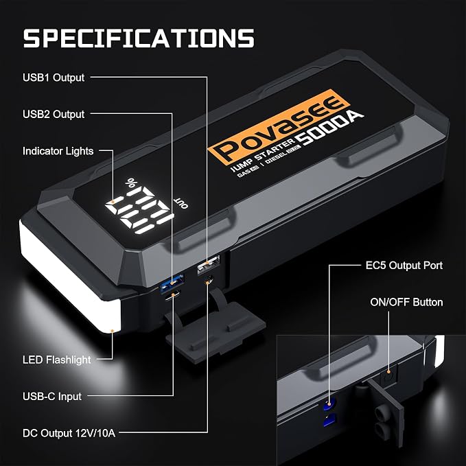 Car Battery Jump Starter 5000A Jump Box Portable Car Jump Starter Battery Pack - Image 7