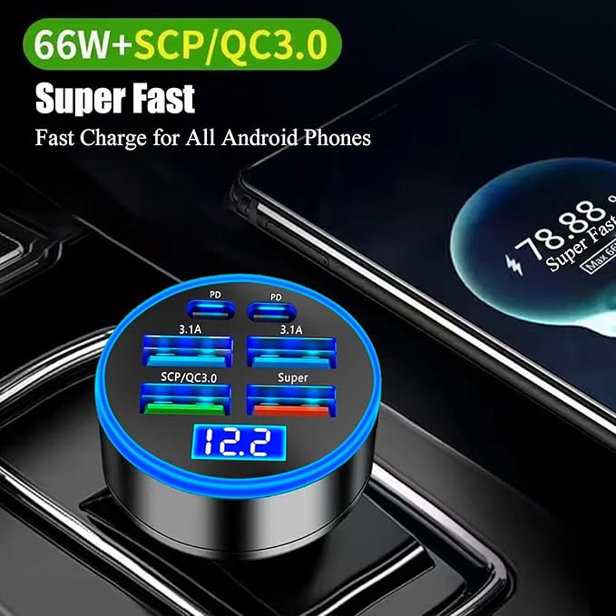 Super Fast Charge USB C Car Phone Charger Adapter 6 in 1 - Image 5